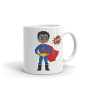 Coffee mug of Ashton in his superhero costume. 